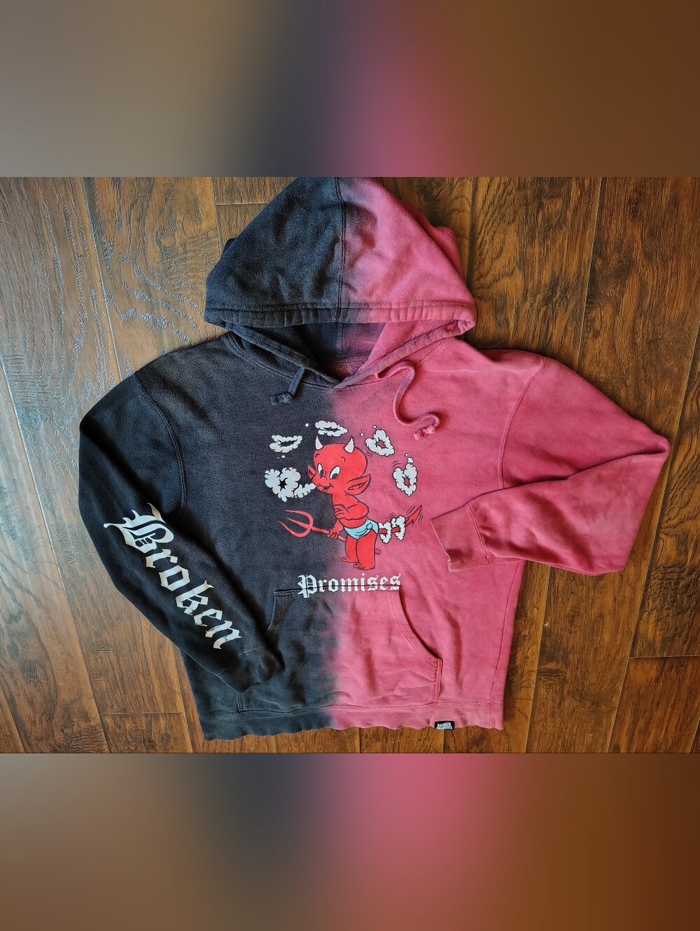 Broken Promises Hot Stuff split Tie-Dye Devil Hoodie size L